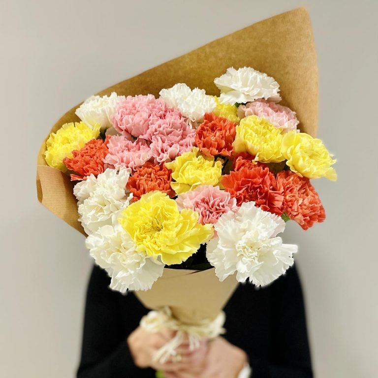 Bukiet kwiatów ciętych - kolorowe goździki