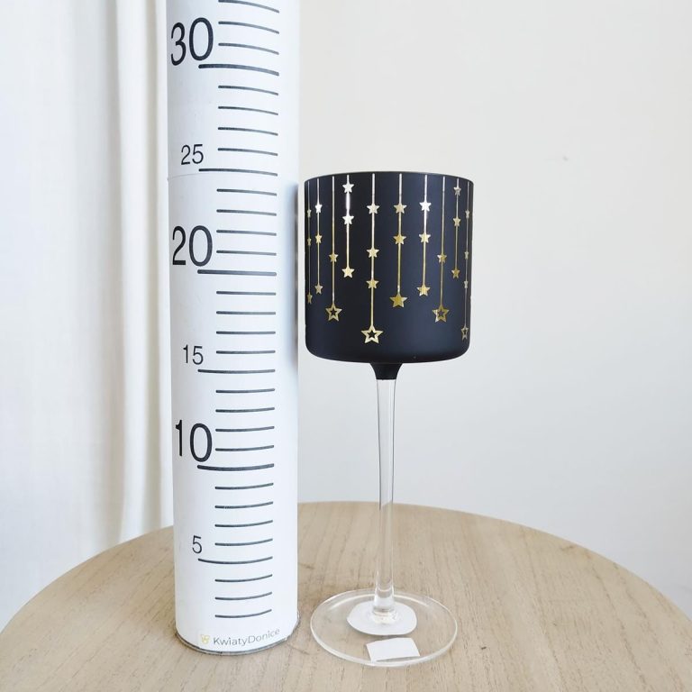 Świecznik szklany czarny na nóżce 25cm