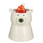 Osłonka ceramiczna na doniczkę Miś polarny z czapką