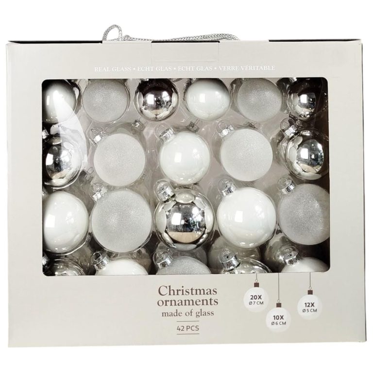 Bombki Bańki białe srebrne komplet 42szt