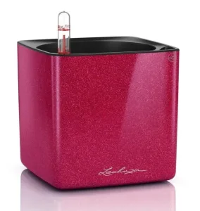 Doniczka plastikowa Lechuza Cube Glossy Wiśniowy