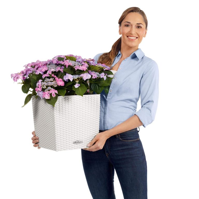 Doniczka plastikowa Lechuza Cube 30 Cottage Rattan Biały