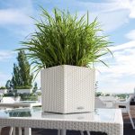 Doniczka plastikowa Lechuza Cube 30 Cottage Rattan Biały