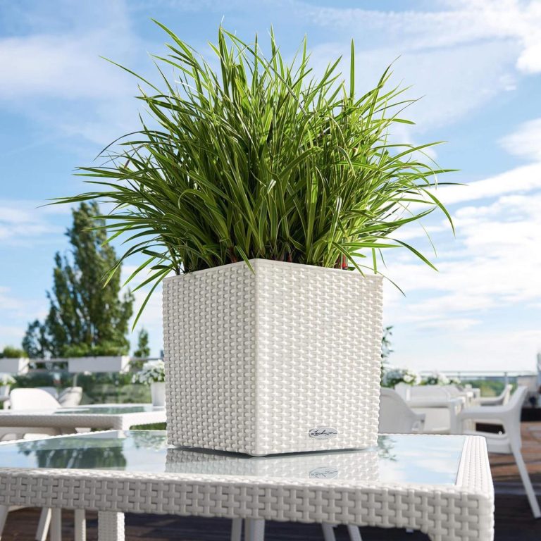 Doniczka plastikowa Lechuza Cube 30 Cottage Rattan Biały