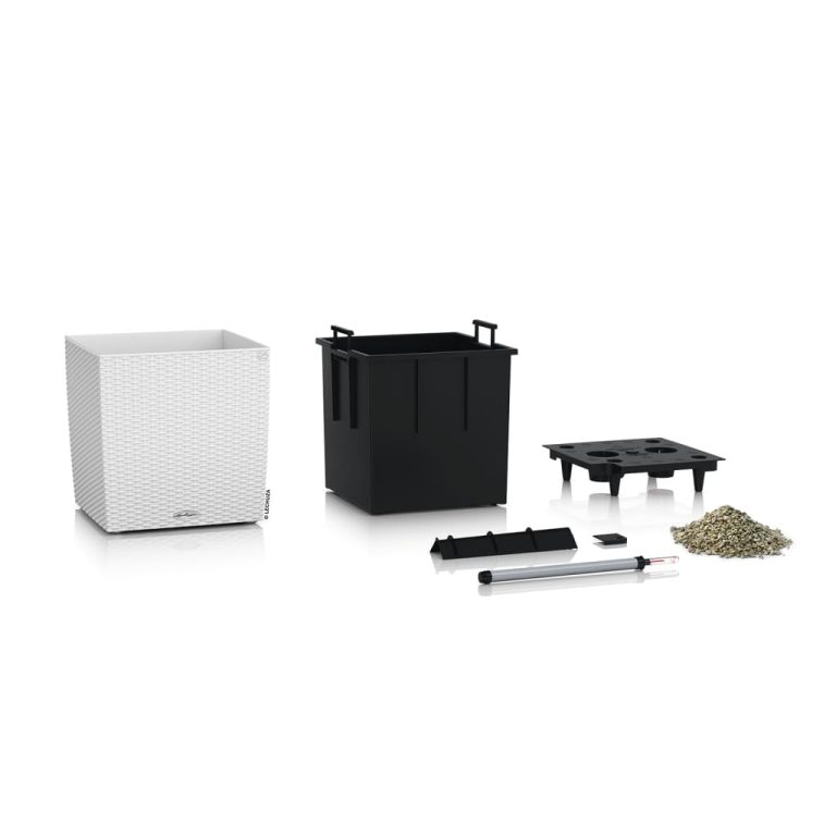 Doniczka plastikowa Lechuza Cube 30 Cottage Rattan Biały