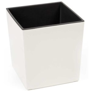 Doniczka plastikowa z wkładem niska kwadratowa kremowa