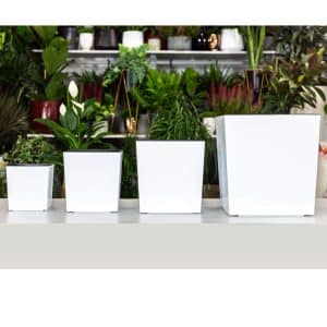 Doniczka plastikowa z wkładem niska kwadratowa kremowa