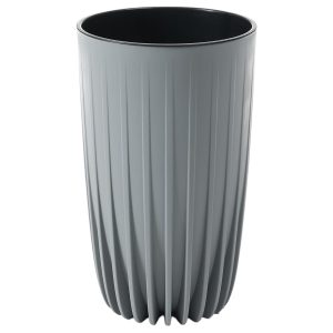 Doniczka plastikowa w prążki z wkładem okrągła szara