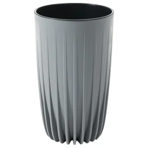 Doniczka plastikowa w prążki z wkładem okrągła szara