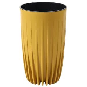 Doniczka plastikowa w prążki z wkładem okrągła musztarda