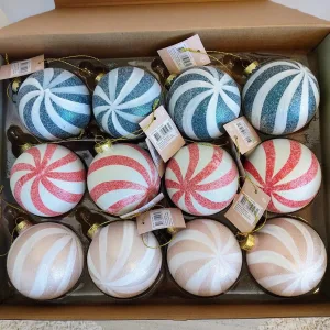 Bombka szklana, mix wzór, brokat 8cm