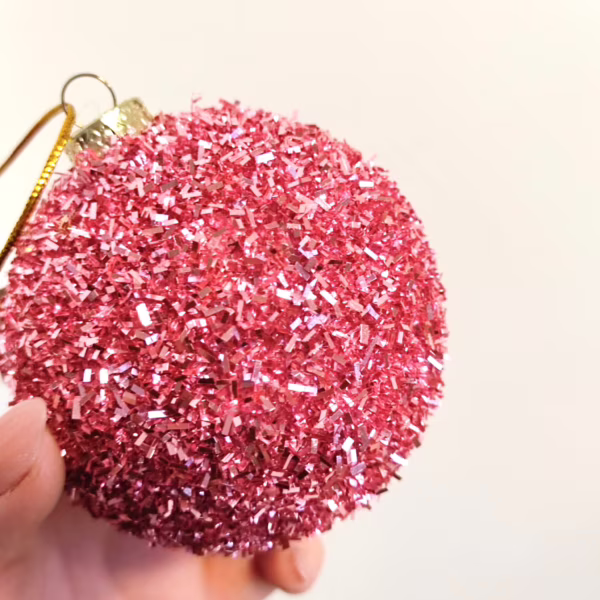 Bombka różowa brokatowa 8cm