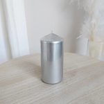 Świeca walec, srebrny metalik