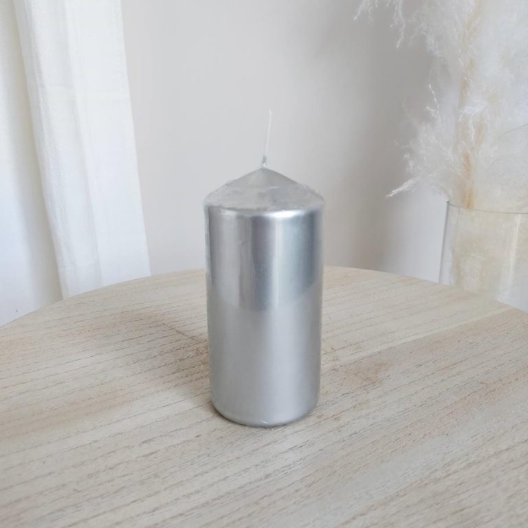 Świeca walec, srebrny metalik