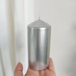 Świeca walec, srebrny metalik