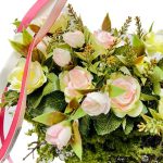 Wianek wiosenny ze sztucznych kwiatów - 33cm - ręcznie robiony