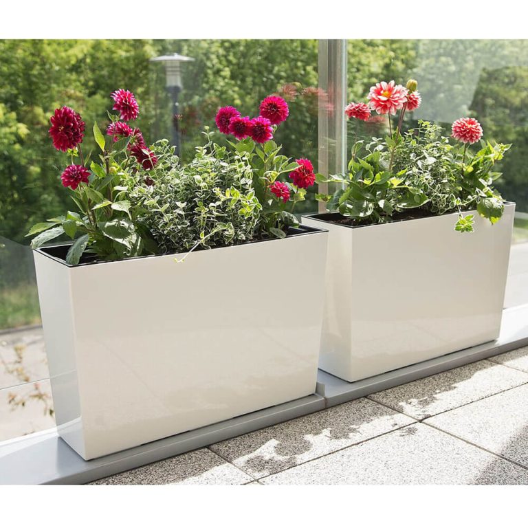 Doniczka plastikowa balkonowa podłużna wysoka kremowa