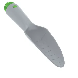 Łopatka ogrodnicza do sadzenia roślin z miarką szara