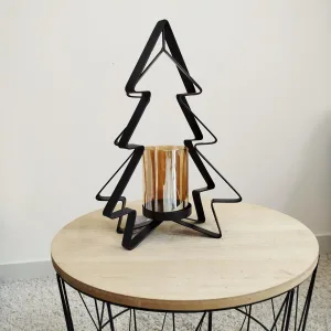 Świecznik metalowy czarny choinka Loftowy 31cm