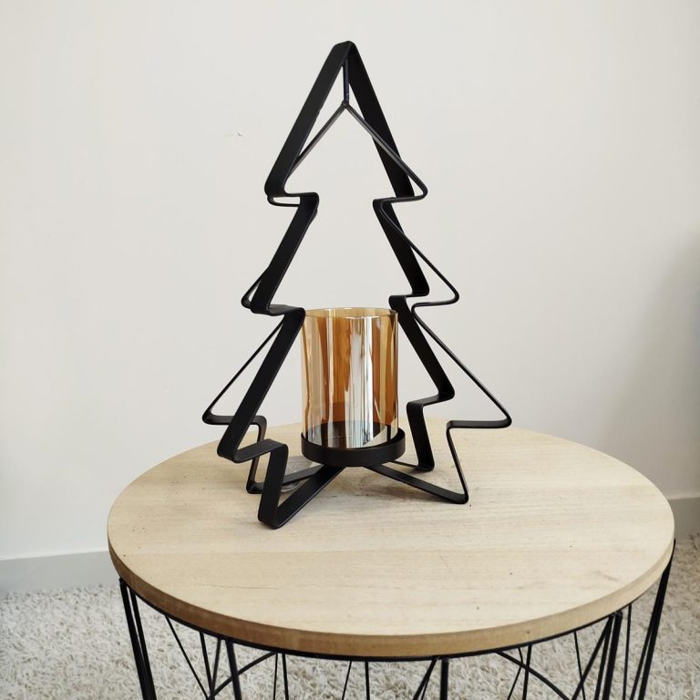 Świecznik metalowy czarny choinka Loftowy 31cm