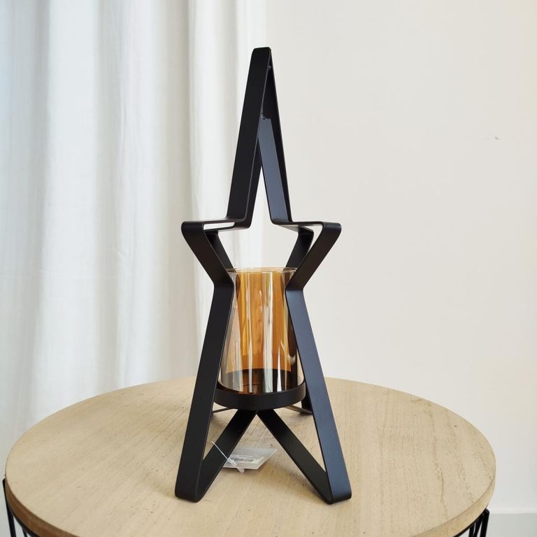 Świecznik metalowy czarny gwiazda Loftowy 32cm