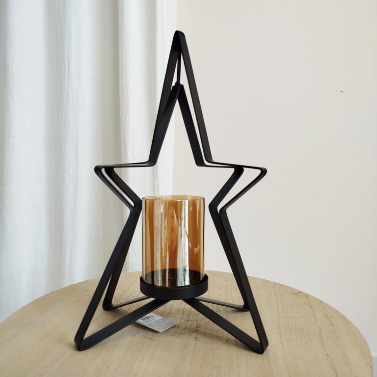 Świecznik metalowy czarny gwiazda Loftowy 32cm
