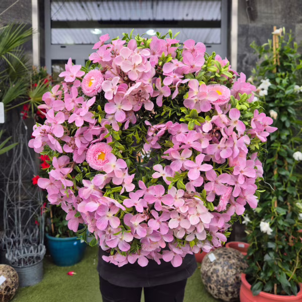 Wianek wiosenny ze sztucznych kwiatów - 33cm - ręcznie robiony