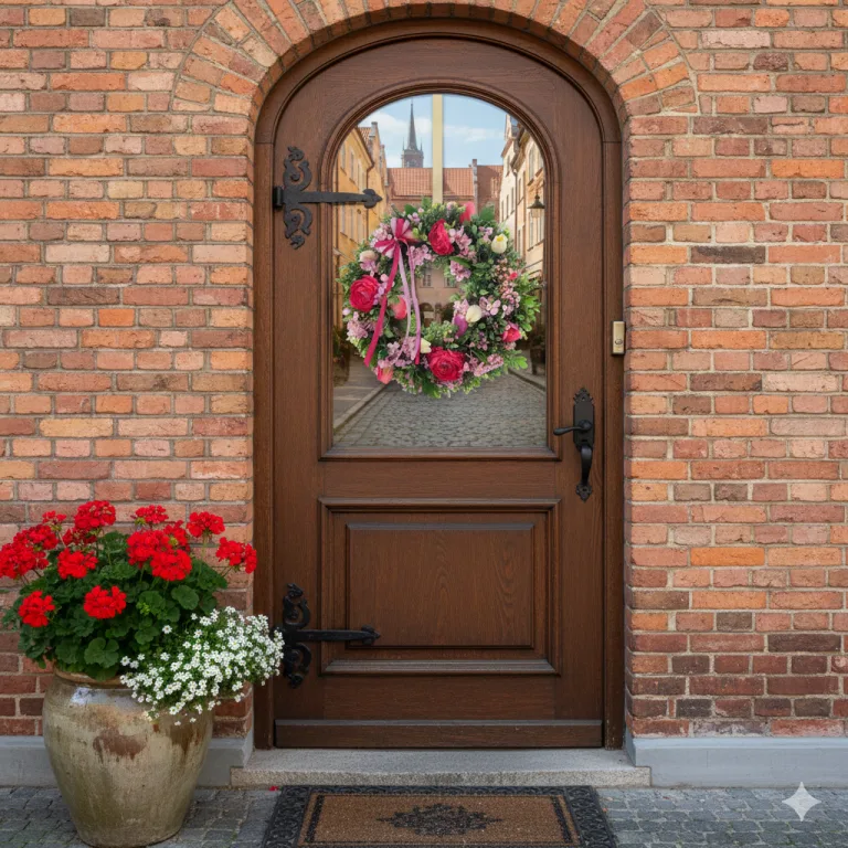 Wianek na drzwi wiosenny różowy ręcznie robiony 45cm