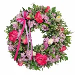 Wianek na drzwi wiosenny różowy ręcznie robiony 45cm