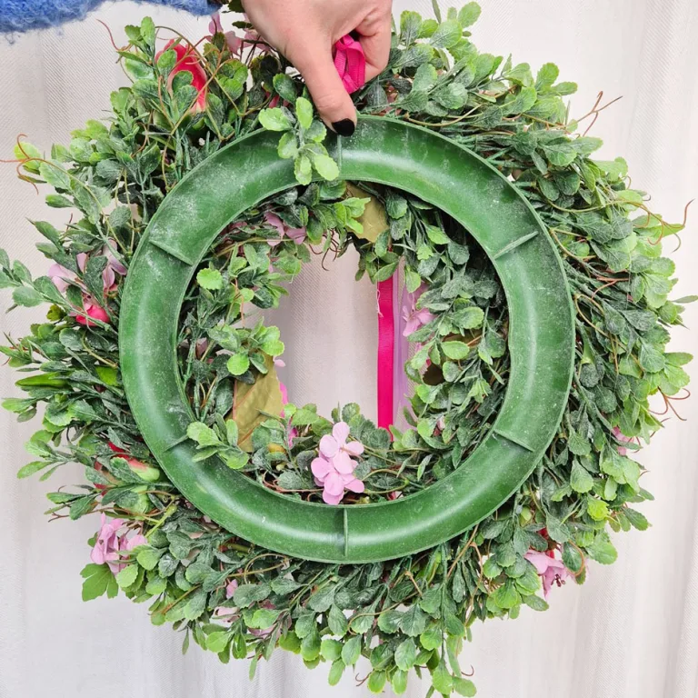 Wianek na drzwi wiosenny różowy ręcznie robiony 45cm