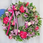 Wianek na drzwi wiosenny różowy ręcznie robiony 45cm