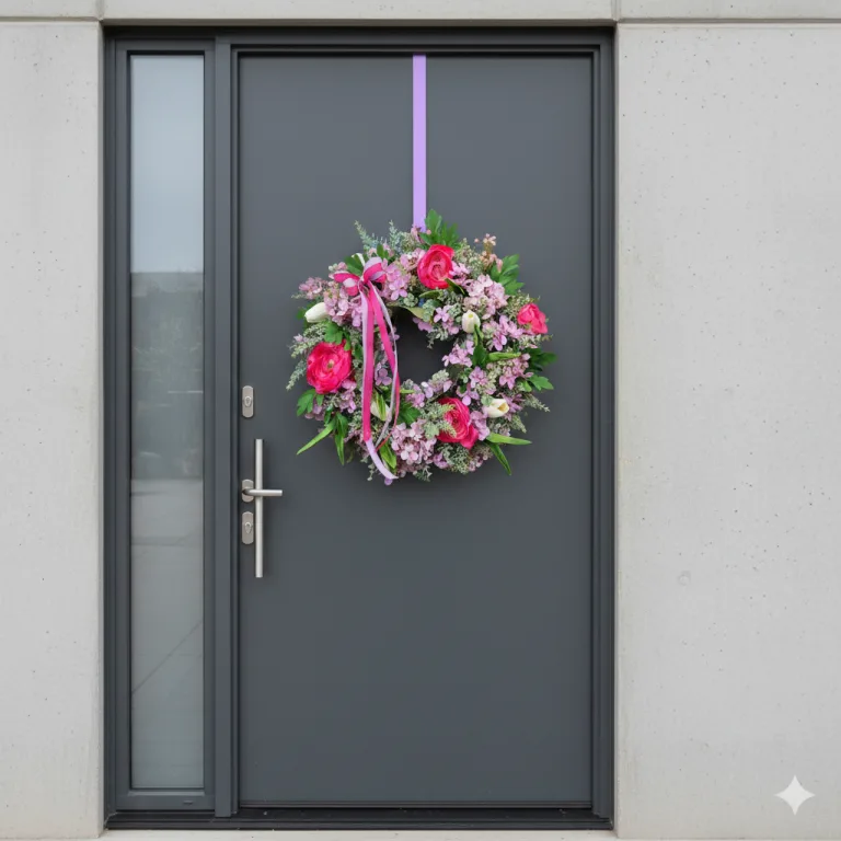 Wianek na drzwi ze sztucznych kwiatów ręcznie robiony 45cm