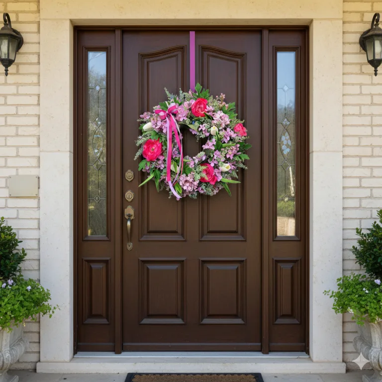 Wianek na drzwi ze sztucznych kwiatów ręcznie robiony 45cm