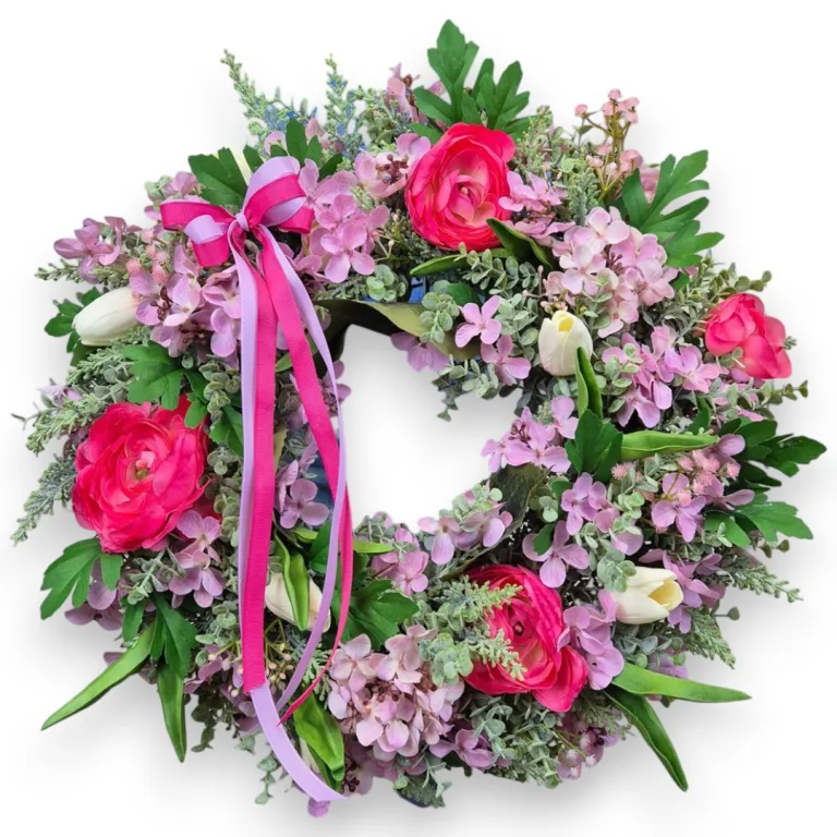 Wianek na drzwi ze sztucznych kwiatów ręcznie robiony 45cm