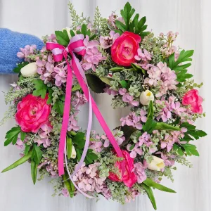 Wianek na drzwi ze sztucznych kwiatów ręcznie robiony 45cm