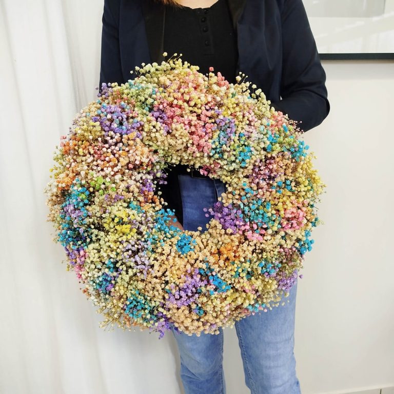 Wianek na drzwi z gipsówki stabilizowanej wiecznie żywy 40cm