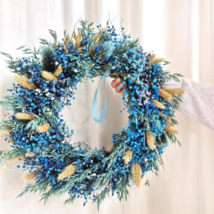 Wianek na drzwi z gipsówki stabilizowanej wiecznie żywy 45cm