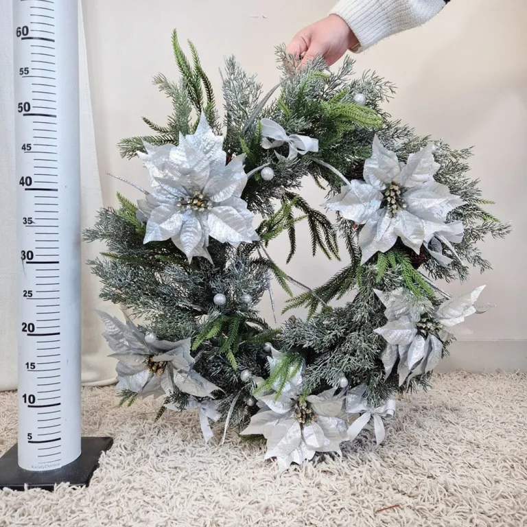 Wianek świąteczny bożonarodzeniowy sztuczny poinsecja- 60cm - ręcznie robiony