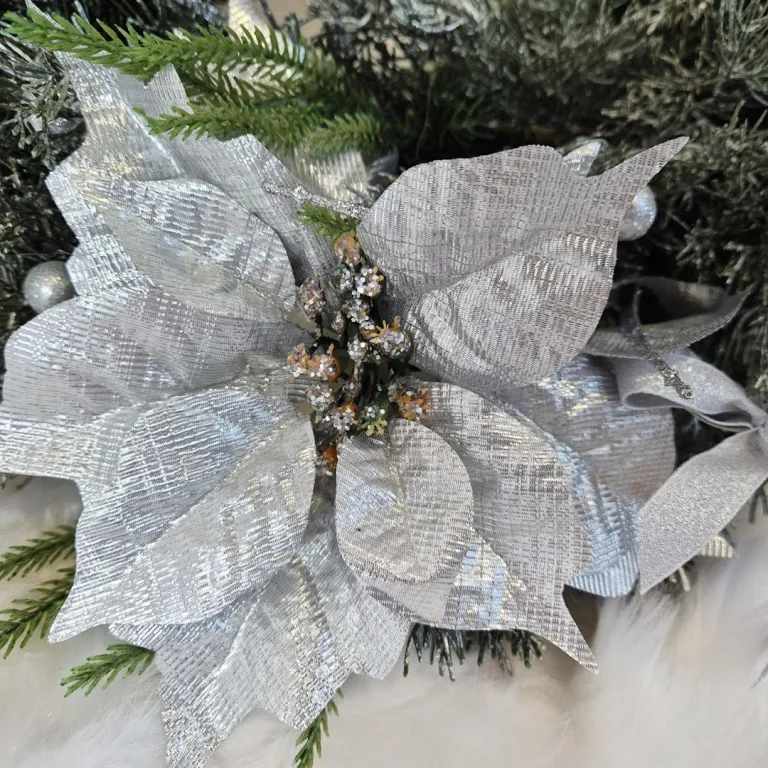 Wianek świąteczny bożonarodzeniowy sztuczny poinsecja- 60cm - ręcznie robiony