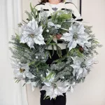 Wianek świąteczny bożonarodzeniowy sztuczny poinsecja- 60cm - ręcznie robiony