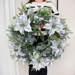 Wianek świąteczny bożonarodzeniowy sztuczny poinsecja- 60cm - ręcznie robiony