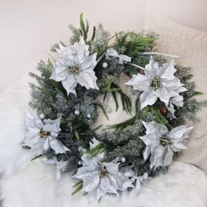 Wianek świąteczny bożonarodzeniowy sztuczny poinsecja- 60cm - ręcznie robiony