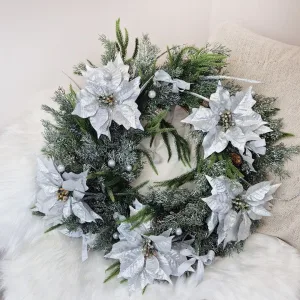 Wianek świąteczny bożonarodzeniowy sztuczny poinsecja- 60cm - ręcznie robiony