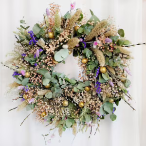 Wianek na drzwi z suszonych kwiatów wiosenny 50cm
