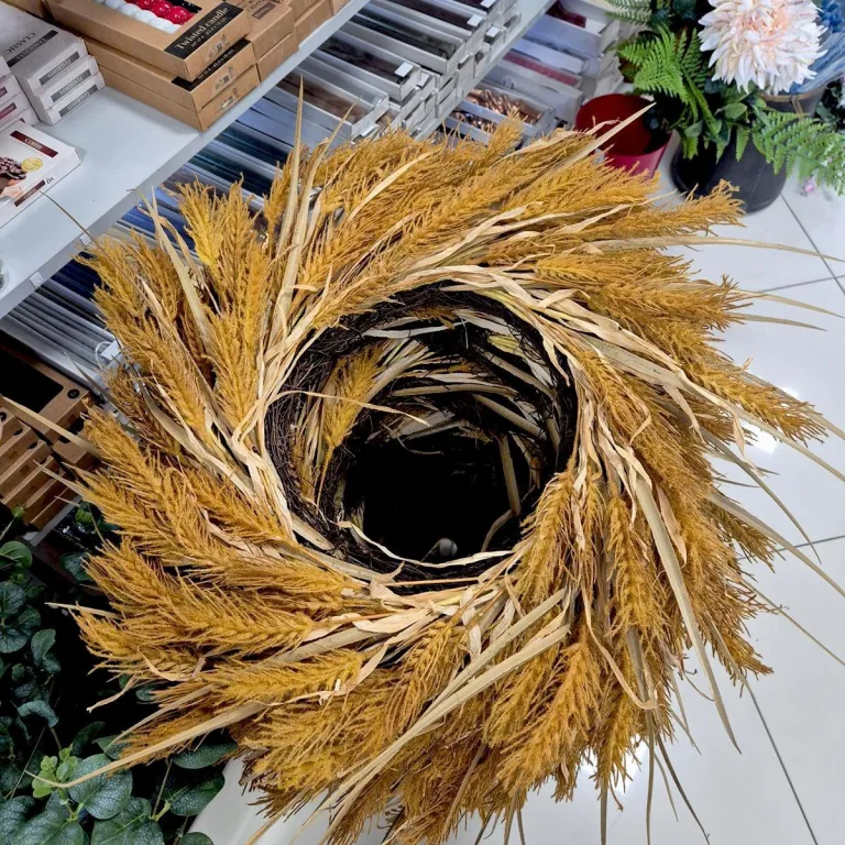 Wianek na drzwi ze sztucznych kłosów jesienny 50cm