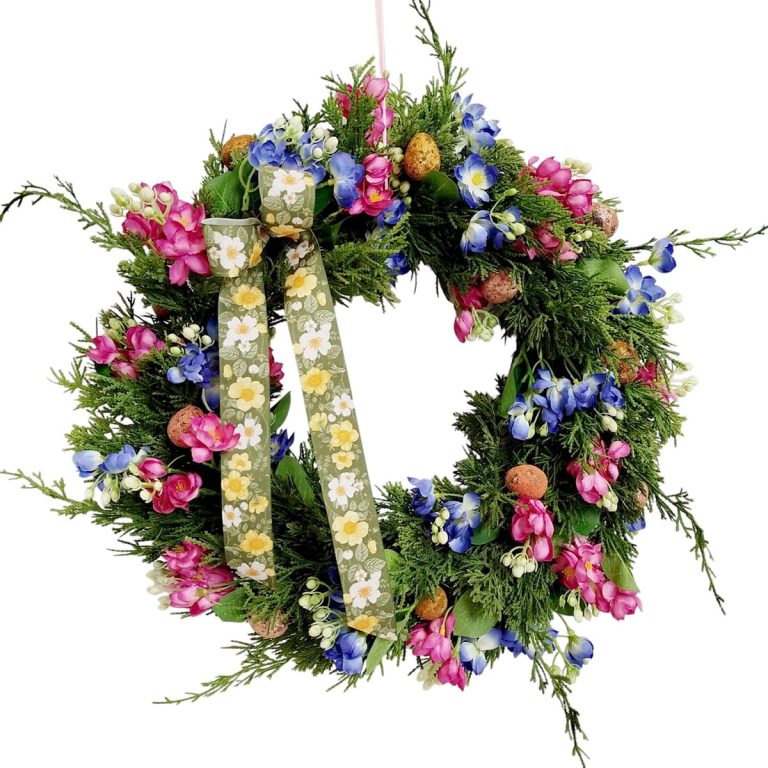 Wianek na drzwi ze sztucznych kwiatów wiosenny kolorowy 50cm