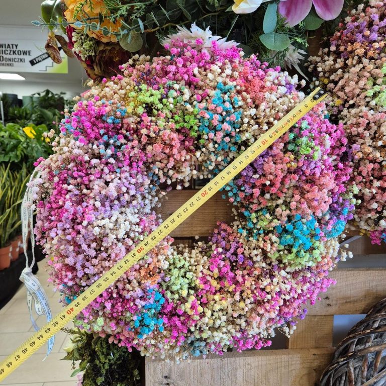 Wianek na drzwi z gipsówki stabilizowanej wiecznie żywy 40cm