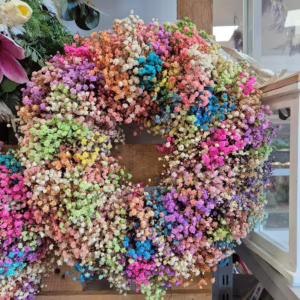 Wianek na drzwi z gipsówki stabilizowanej wiecznie żywy 40cm