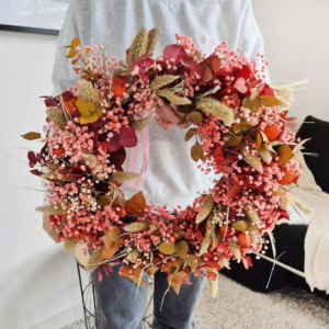 Wianek na drzwi z suszonych kwiatów ręcznie robiony 60cm