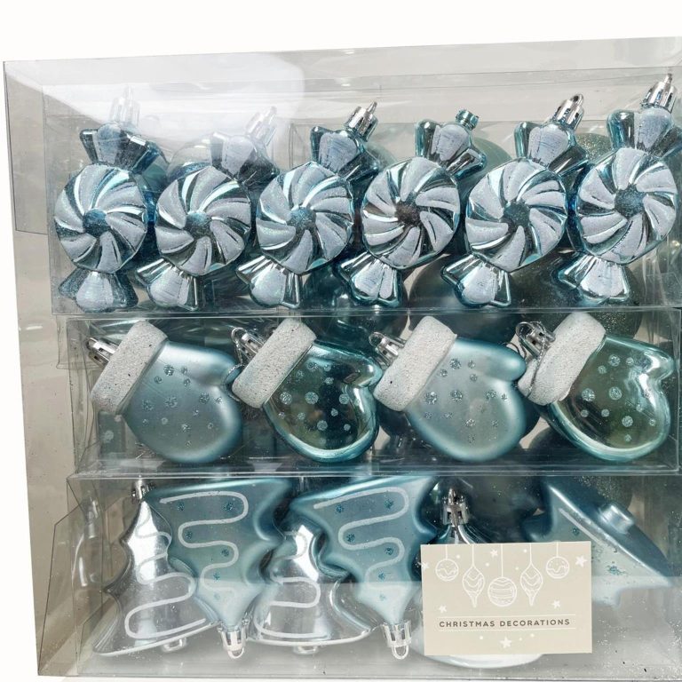 Zestaw dekoracji choinkowych Bombki Bańki niebieskie 77szt